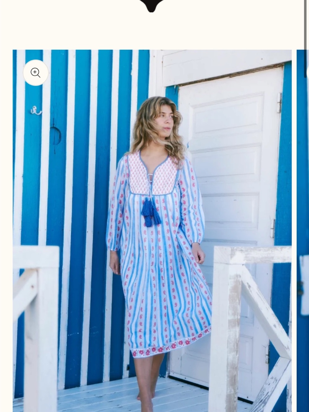 Sz block prints Striped Blue & White Midi Dress with Pink Floral Trim xs